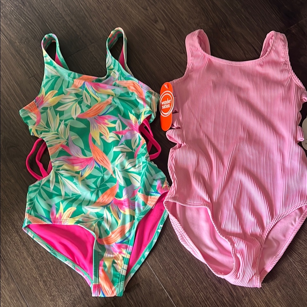 Green and Pink One Piece Swimwear